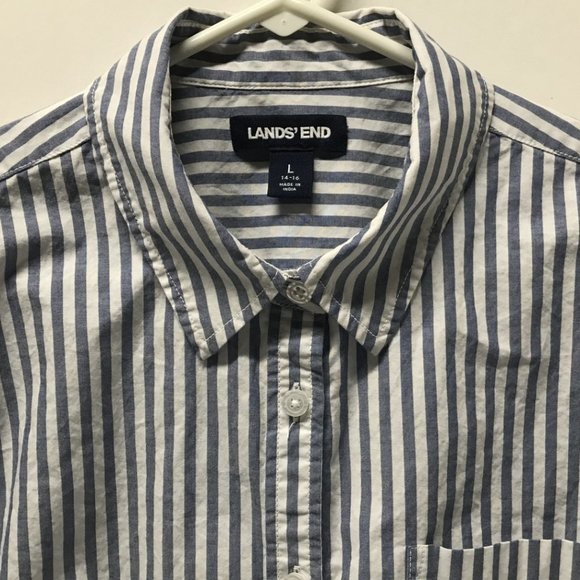 Lands' End Blue & White Striped Ombré Button Down Shirt - Picture 4 of 15